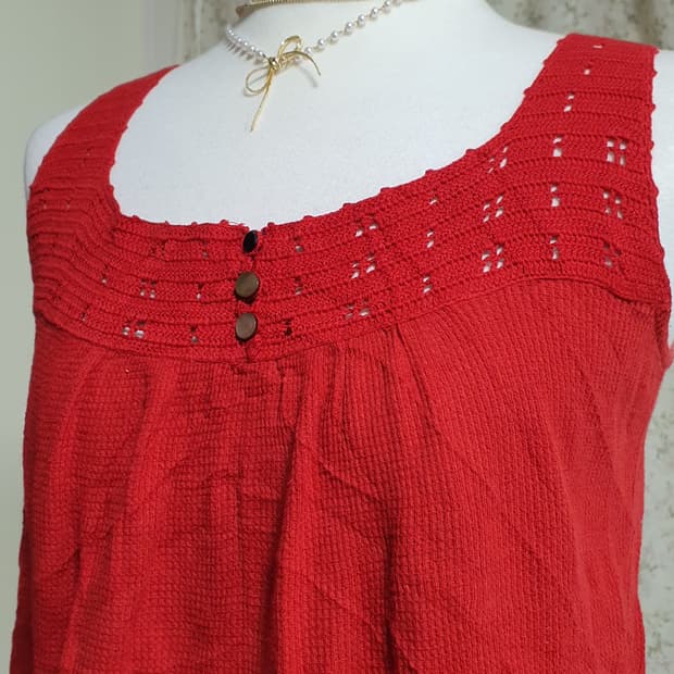 [일본빈티지] 모리걸 레드 브이넥 민소매 블라우스