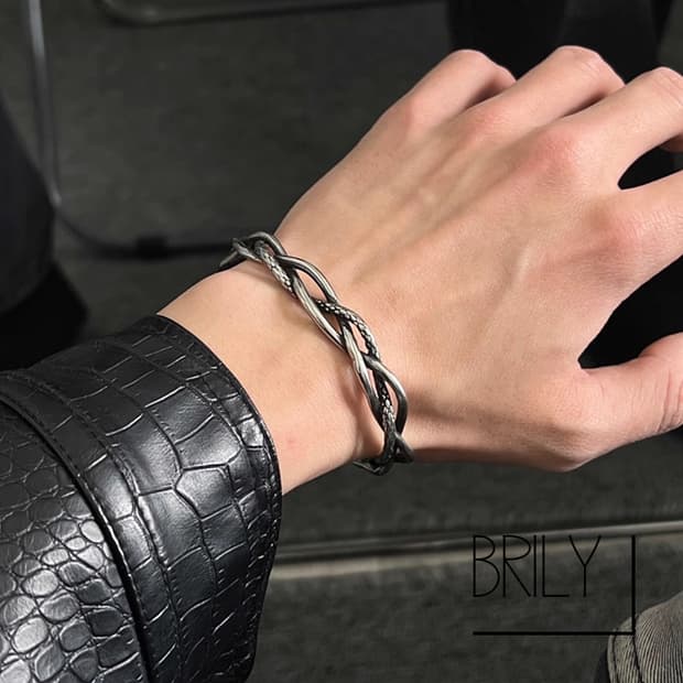 [Unisex] STING2 스네이크 레이어드 스틸 실버 뱅글 팔찌