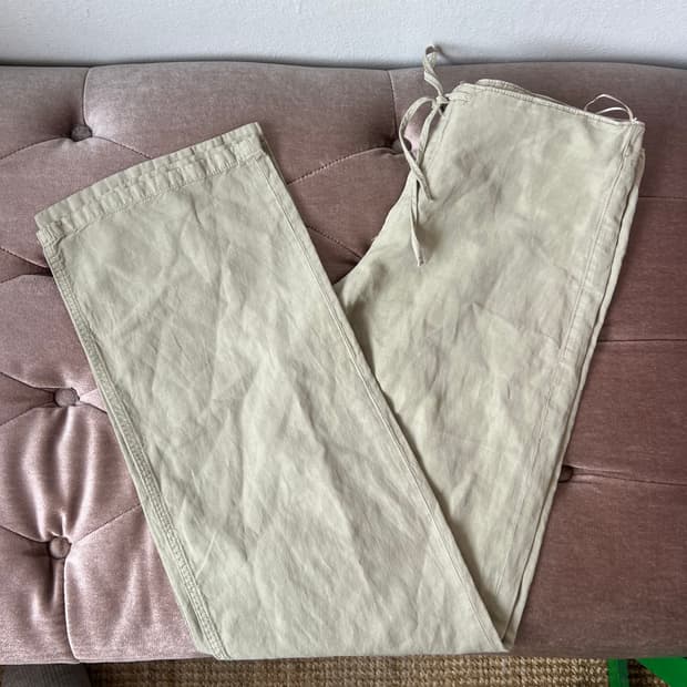 자라 여성 카키베이지 코튼린넨바지 세미와이드핏팬츠