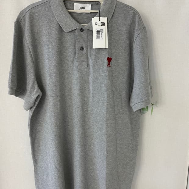 XL) AMI 하트 로고 폴로 티셔츠_회색