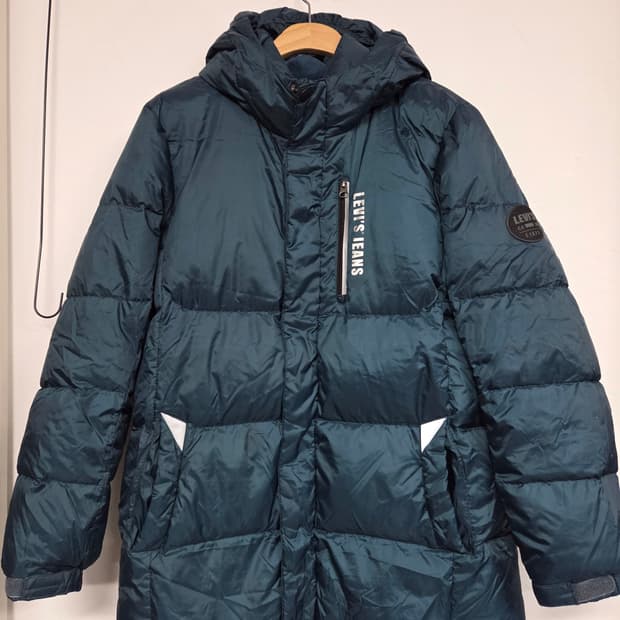 리바이스 후드 숏패딩 그린 덕다운 여성55 쥬니어160