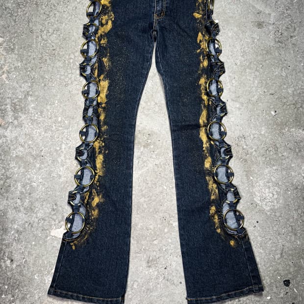 Side Ring Denim Bootcut Pants