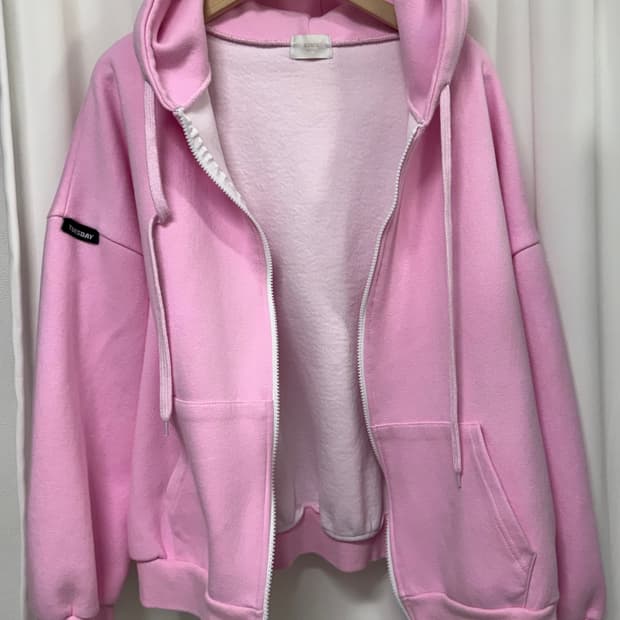 킴즈서울 핑크색 오버핏 후드 집업