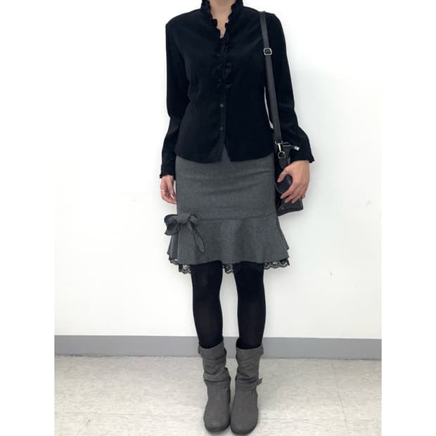 빈티지 차콜 미디 스커트