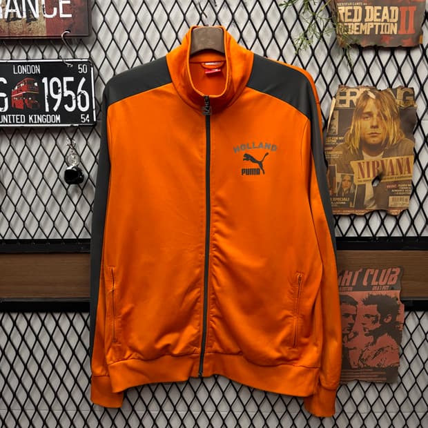 푸마 홀란드 네덜란드 트랙자켓 전면 로고 포인트 오렌지