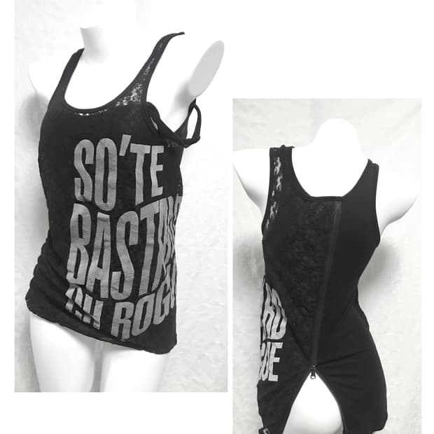 빈티지 펑크 사선 지퍼 레이어드 슬리브리스 탑