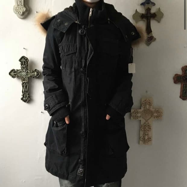 Fake fur hood high neck filed jacket