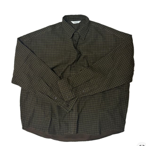 논노드 크롭 플렉시블 스트링 체크 셔츠 브라운