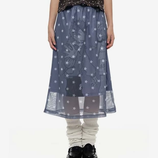 YB x Oliwa Star Print Mesh Graphic Skirt
