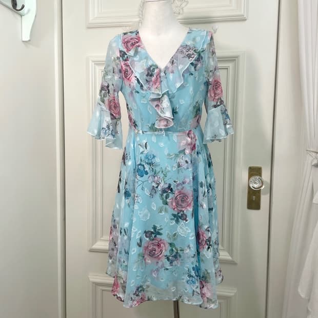 mint blue flower ruffle summer opc