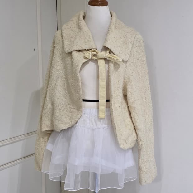 일본빈티지)로맨틱히메라떼갸루st 모리걸 트위드리즈리사깔 리본 볼레로자켓