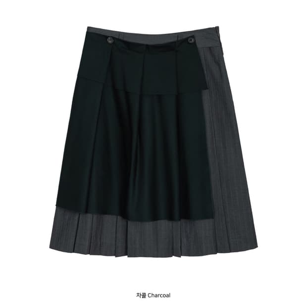 오헤시오 플리츠 투톤 레이어드 미디스커트 차콜 size 1