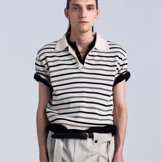 노이스 NOICE 코튼 스트라이프 니트 폴로 - 오트밀(새상품,미착용)