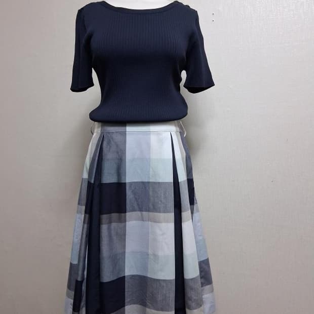 BLUE LABEL CRESTBRIDGE 원피스 네이비반팔니트배색체크  