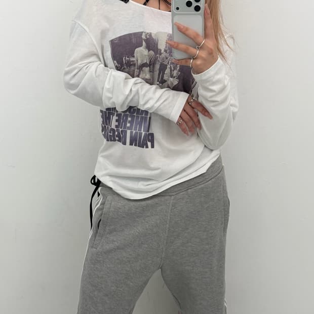 오프숄더 그래픽 프린팅 