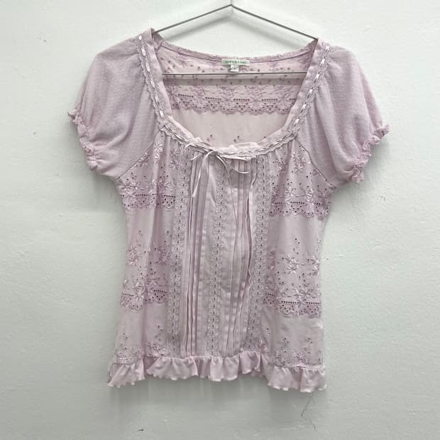 Lavender lace eyelet puff blouse