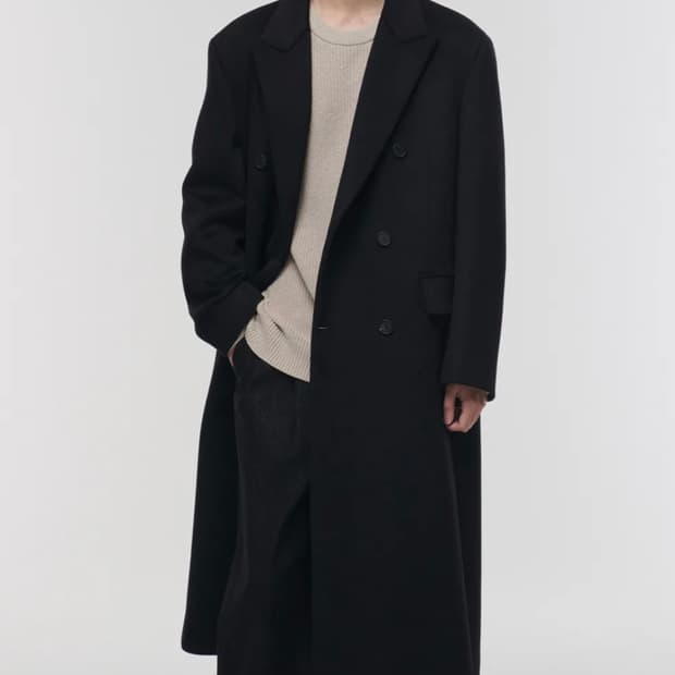 택 새상품 무신사스탠다드 캐시미어 블렌디드 대디 숄더 더블 롱 코트