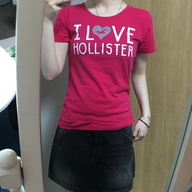 i♡Hollister 레어템 y2k 핫핑크 아이러브 홀리스터 반팔티
