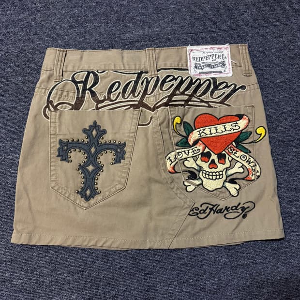 와이즈걸 빈티지 레드페퍼 펑크 스커트