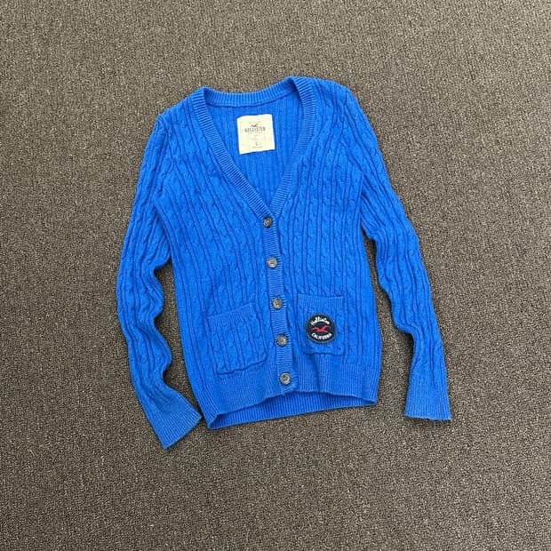 S)홀리스터 빈티지 여성 블루 케이블 니트 브이넥 가디건