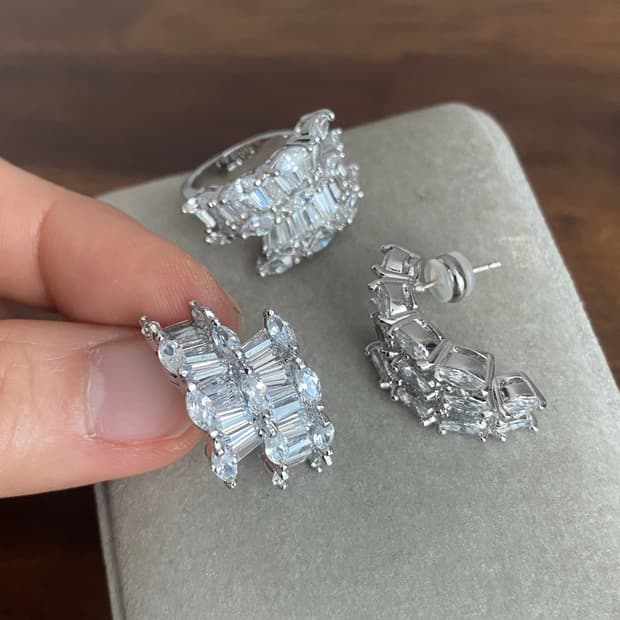 큐빅 악세서리 반지 귀걸이 세트