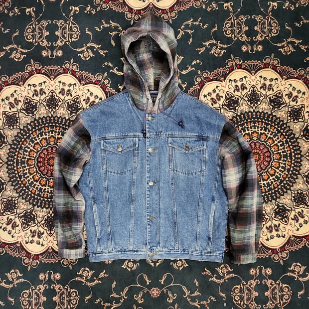 90s Industrial Rags 데님 후드 자켓 (L)