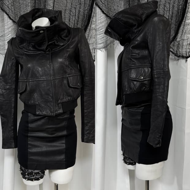 leather high neck jacket