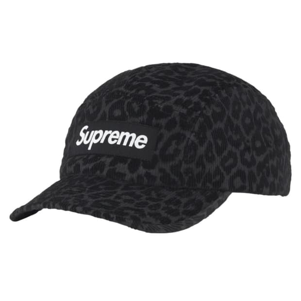 새상품) 슈프림 레오파드 코듀로이 캠프캡 모자 블랙