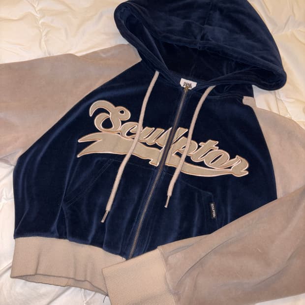 스컬프터 벨벳 후드집업/스커트 셋업 네이비