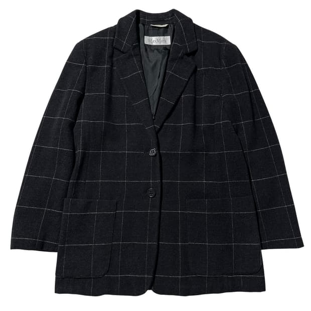 막스마라 울 앙고라 체크 싱글 블레이저 자켓