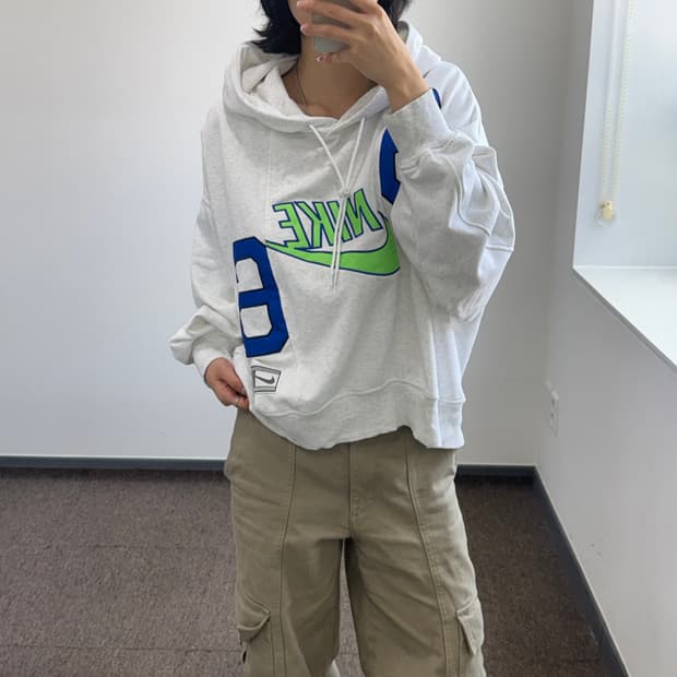 Nike 나이키 그린로고 크롭 멜란지 후드티