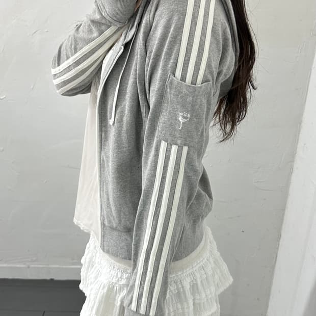 adidas gray hood zipup