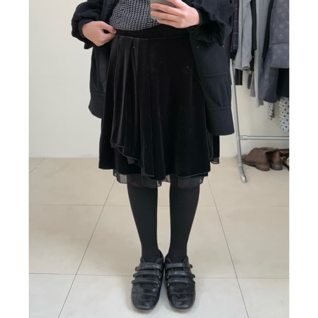 빈티지 벨벳 미디 스커트