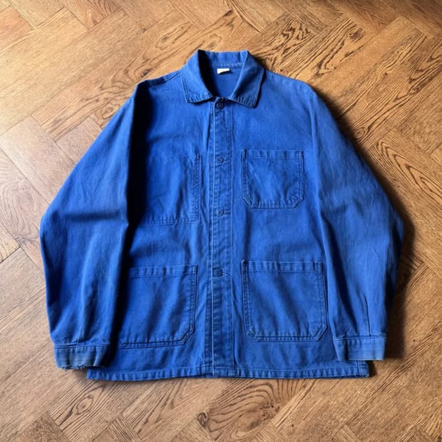 [L]90's 빈티지 잉크블루 데미지 프렌치 워크자켓