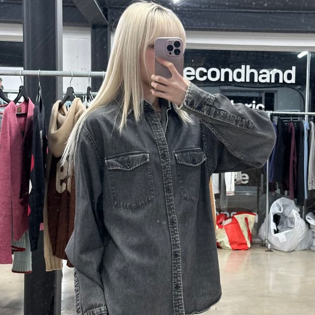 갭 빈티지 워싱 블랙 데님 셔츠