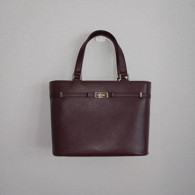 발렌시아가 BB로고 사피아노 버건디 토트백 (정품)