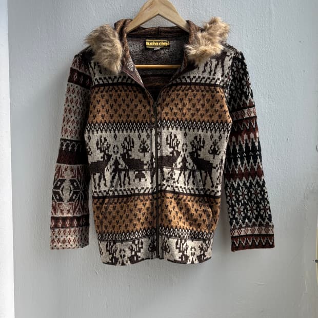 Japanese Vintage Nordic Fur Hood Zip-Up