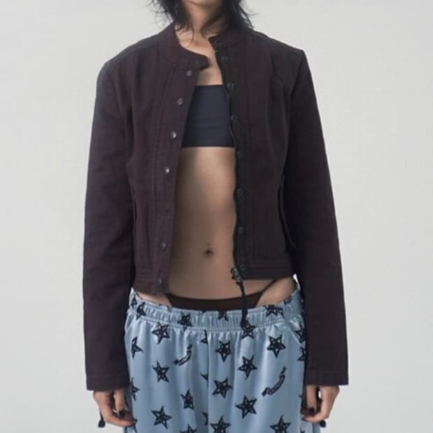 라라미미 WASHED BIKER JACKET (BROWN)