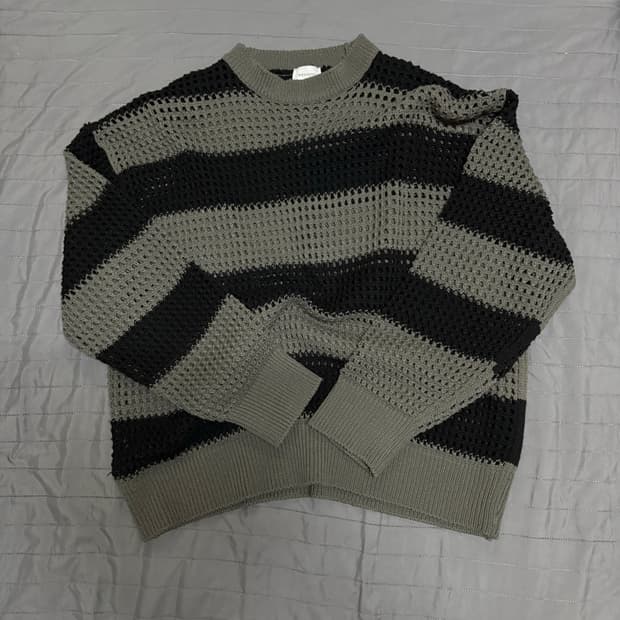 스트라이프 그물 니트