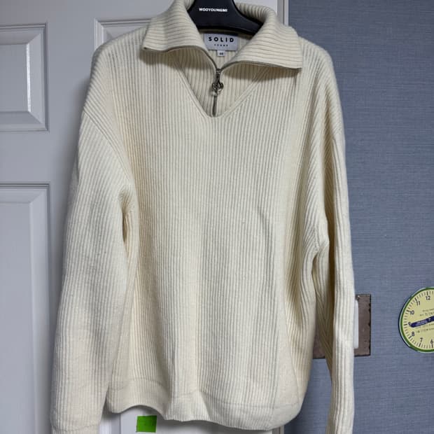 정품 솔리드옴므 집업 니트 아이보리 48사이즈