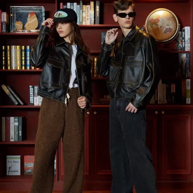 [S] STU 커브드 레더자켓