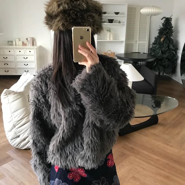 vintage fur zip-up (차콜)