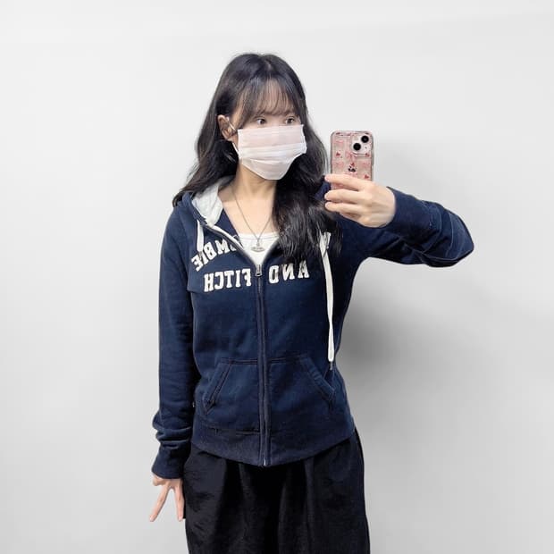 아베크롬비 아치 로고 후드집업 네이비