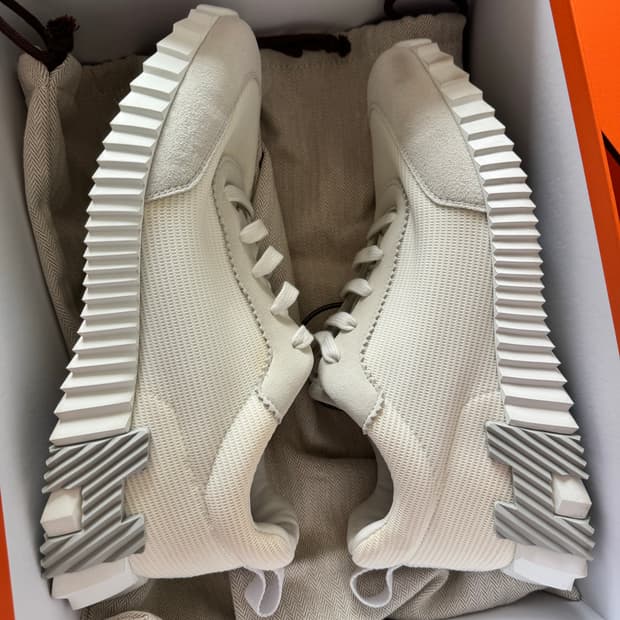 42 에르메스 바운싱 스니커즈 메쉬 스웨이드 고트스킨 & 블랑