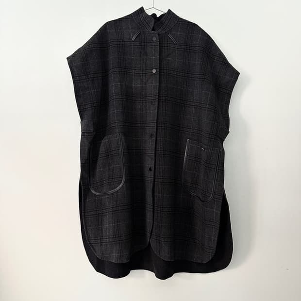 Checked stockholm wool half coat / grey
