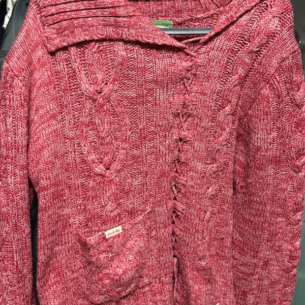 일본빈티지 핑크 꽈배기 니트