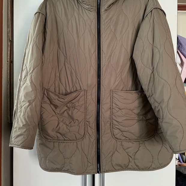 자라 오버핏 퀼팅 후드 점퍼 카키