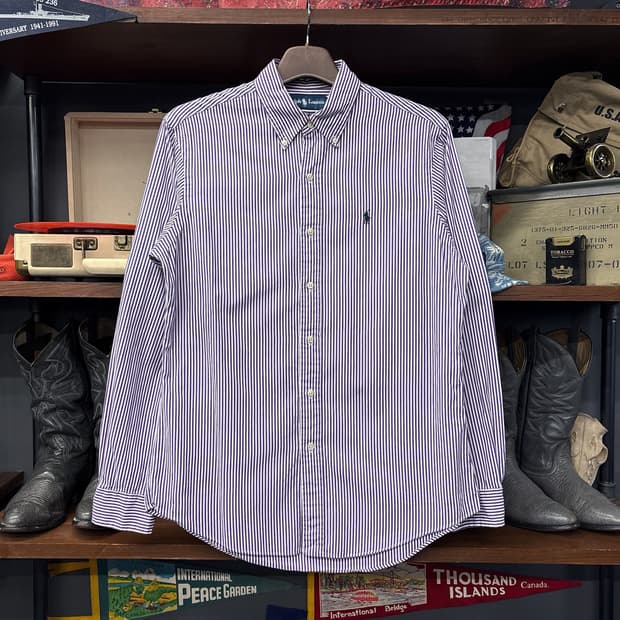 00s 폴로 랄프로렌 클래식 스트라이프 버튼다운셔츠 퍼플 N1164