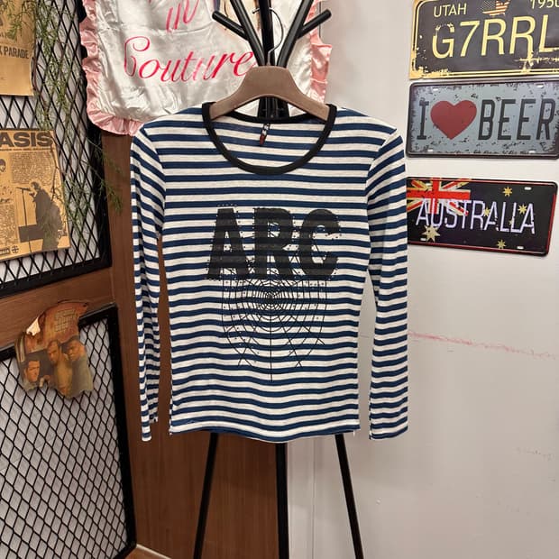 Blue Stripe Print Long-Sleeve T-Shirt
