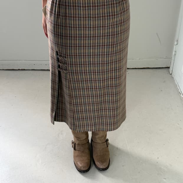 일본빈티지 체크 롱스커트